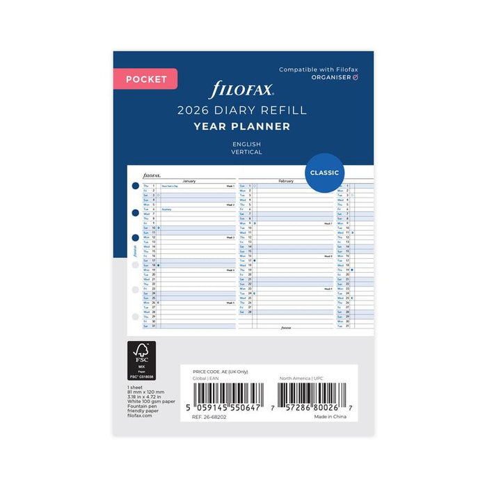 Filofax Refill Year Planner Vertical Pocket 2026 1001658_1