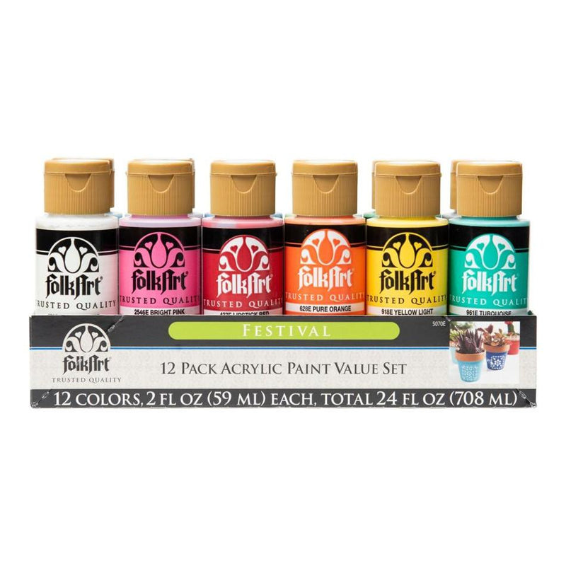 FolkArt Acrylic 59ml Festival Paints - Set of 12, Matte Finish_1