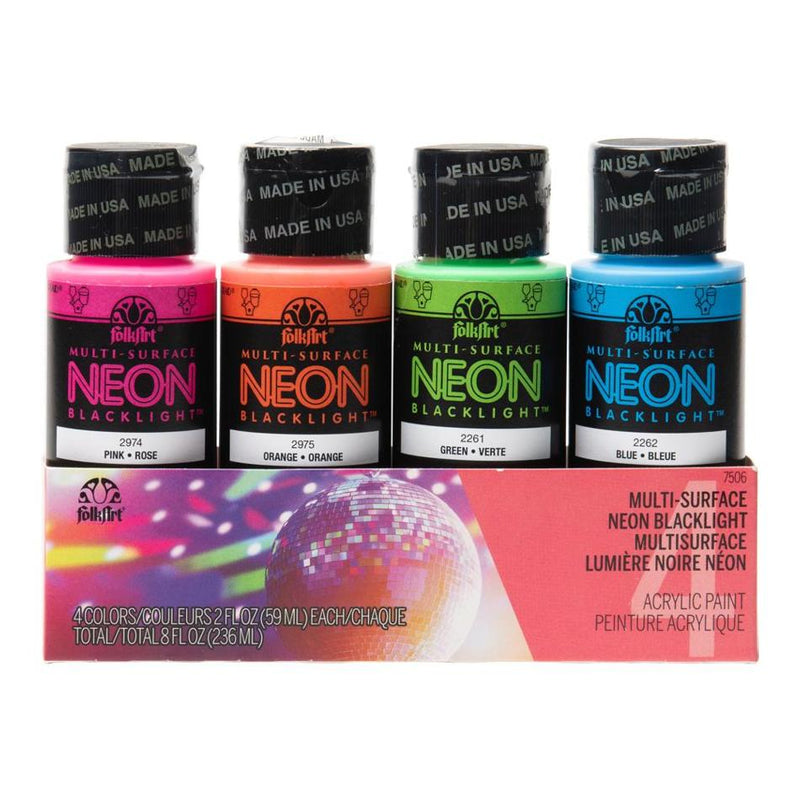 FolkArt Acrylic Neon Blacklight Paints 59ml - Set of 4, Matte Finish_1