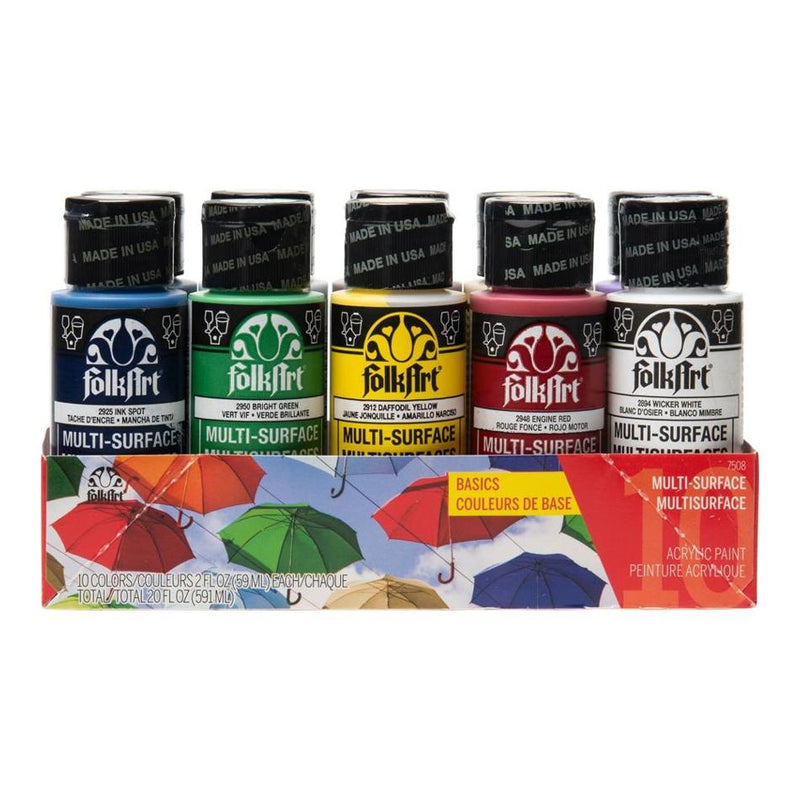 FolkArt Multi-Surface 59ml Basics Acrylic Paints - Set of 10, Satin Finish_1