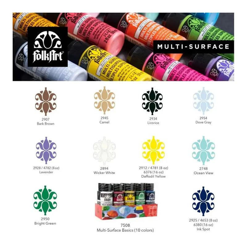 FolkArt Multi-Surface 59ml Basics Acrylic Paints - Set of 10, Satin Finish_2