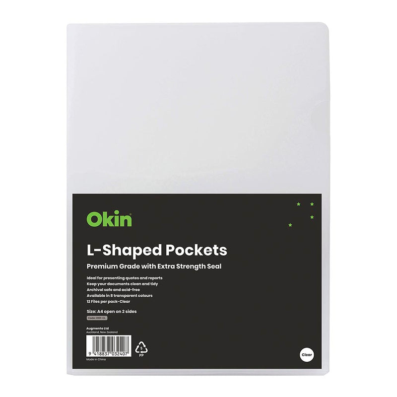 Okin L Shaped Pockets A4 Clear Pack 12