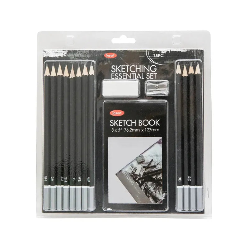 Jasart Essential Sketching Set of 15 with 3" x 5" Sketch Book_1