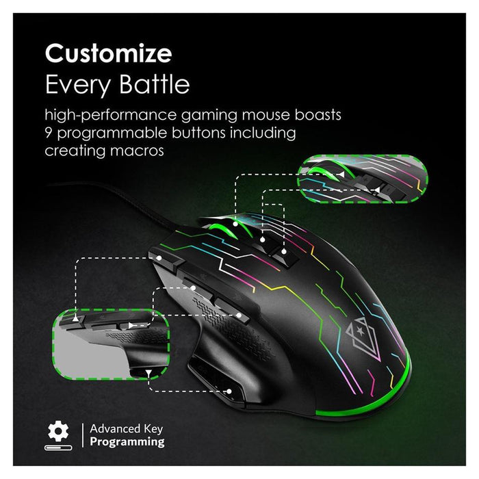 Vertux Stellar Tracking 9 Button Wired Gaming Mouse KRYPTONITE.BLK