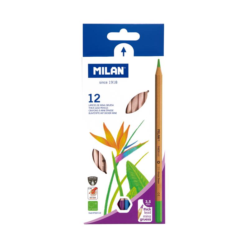 Milan Coloured Pencils Thick Lead Assorted Pack 12 214400_1
