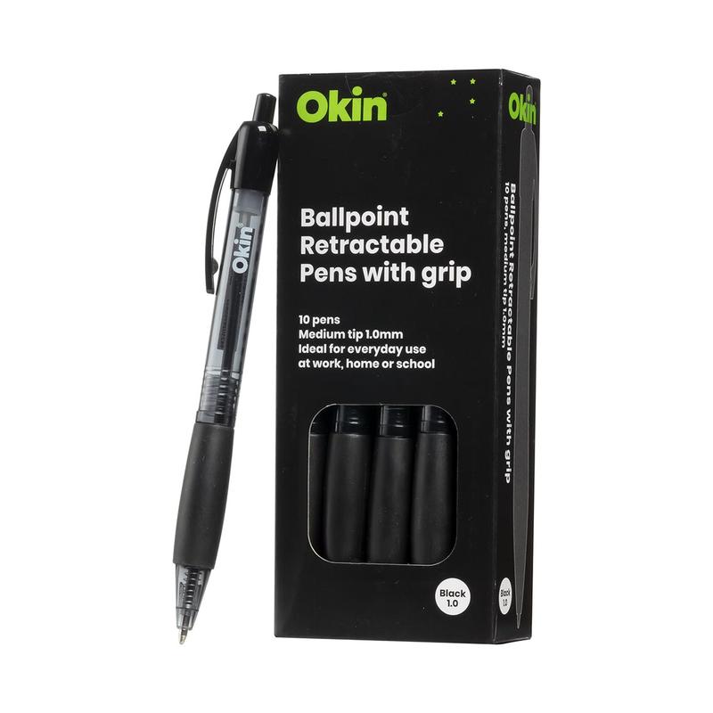 Okin Ballpoint Retractable Pen with Grip Black IBPRGBLK_2