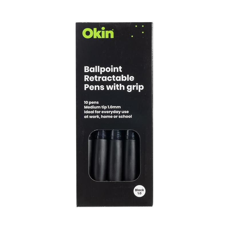 Okin Ballpoint Retractable Pen with Grip Black IBPRGBLK_3