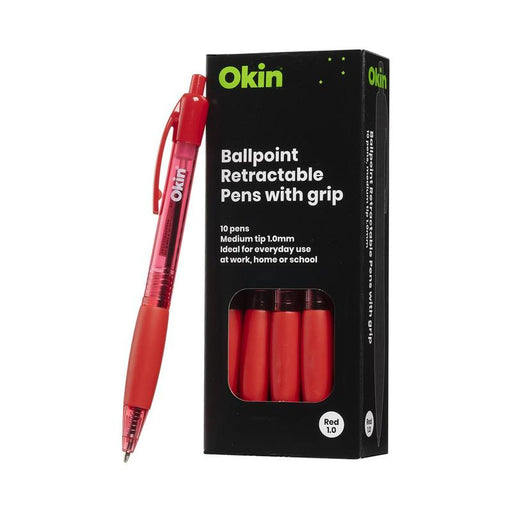 Okin Ballpoint Retractable Pen with Grip Red IBPRGRED_2