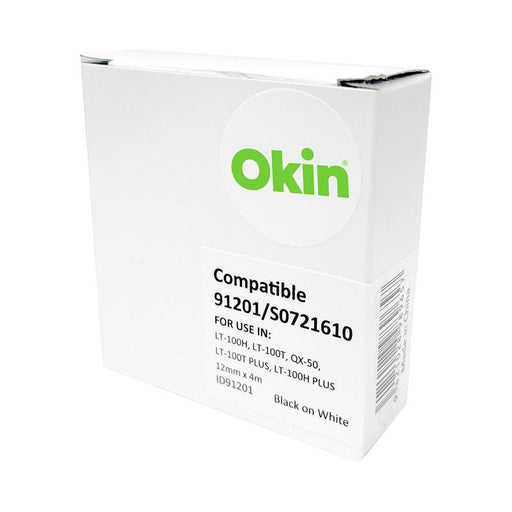 Okin Compatible Dymo LetraTag Tape 91201 12mmx4m Black on White ID91201_1