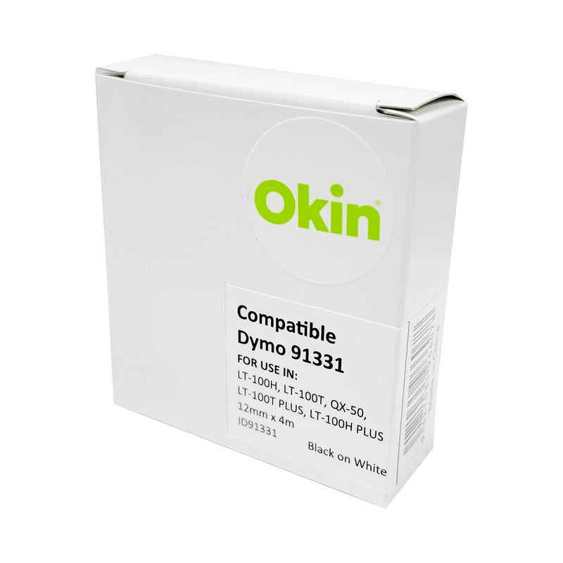 Okin Compatible Dymo LetraTag Tape 91331 12mmx4m Black on White ID91331_1