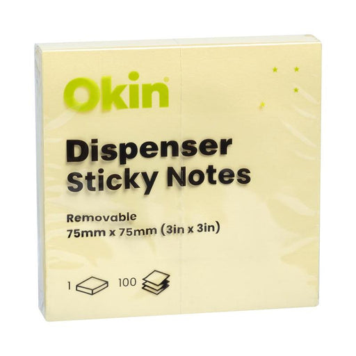 Okin Dispenser Sticky Notes 75mm x 75mm Yellow ISANP03Y_1