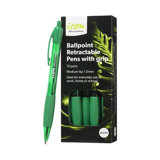 Okin Icon Ballpoint Retractable Pen with Grip Green IBPRGGRN_2