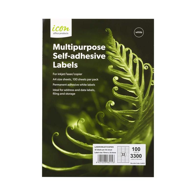 Okin Icon Multipurpose Labels 33 Per Sheet 70x25.4mm, Pack of 100 ILA433_1