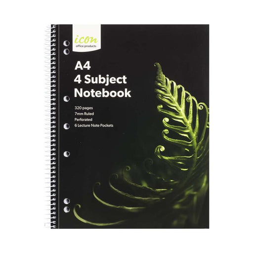 Okin Icon Spiral 4 Subject Notebook A4 Soft Cover 320pg ISNBSC007_1