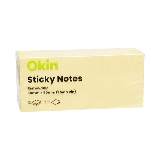Okin Sticky Notes 38x50mm Yellow, Pack of 12 ISAN02Y12_1