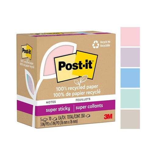 Post-it 100 Rec Super Sticky Notes 654R-5SSNRP 76x76mm Wanderlust, Pack of 5 10972_2