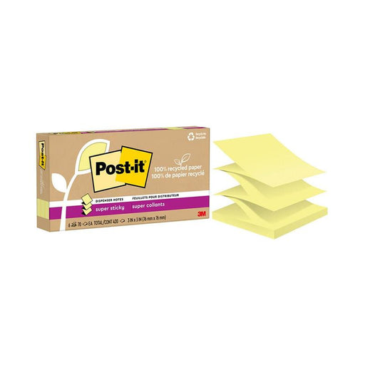 Post-it 100 Rec Super Sticky Pop Up Notes R330R-6SSCY 76x76mm Yellow, Pack of 6 10974_2