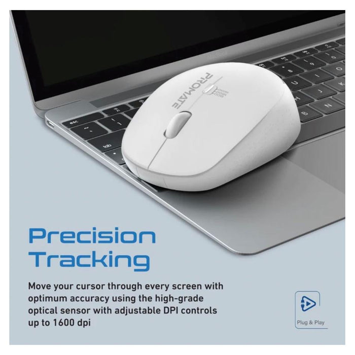 Promate Ergonomic Wireless Mouse 800/1200/1600 Dpi TRACKER.WH