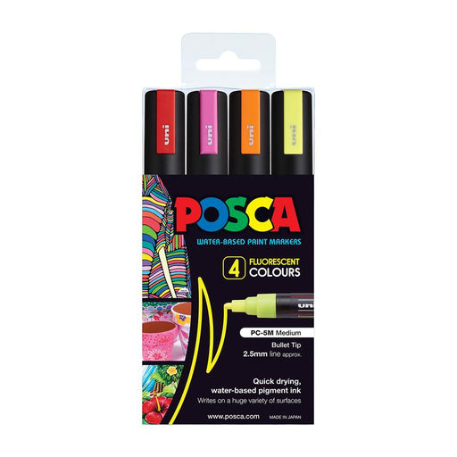 Uni Posca Marker 1.8-2.5mm Med Bullet 4 Pack Fluoro PC-5M 250238_1