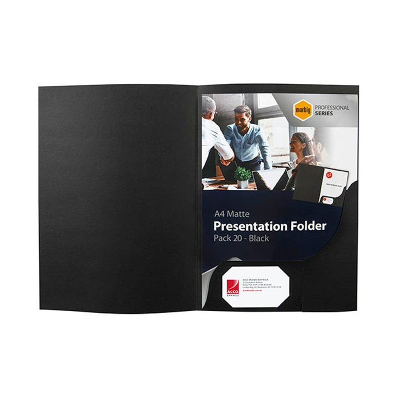 Marbig Professional Presentation Folders A4 Matte Black Pk20 1106302