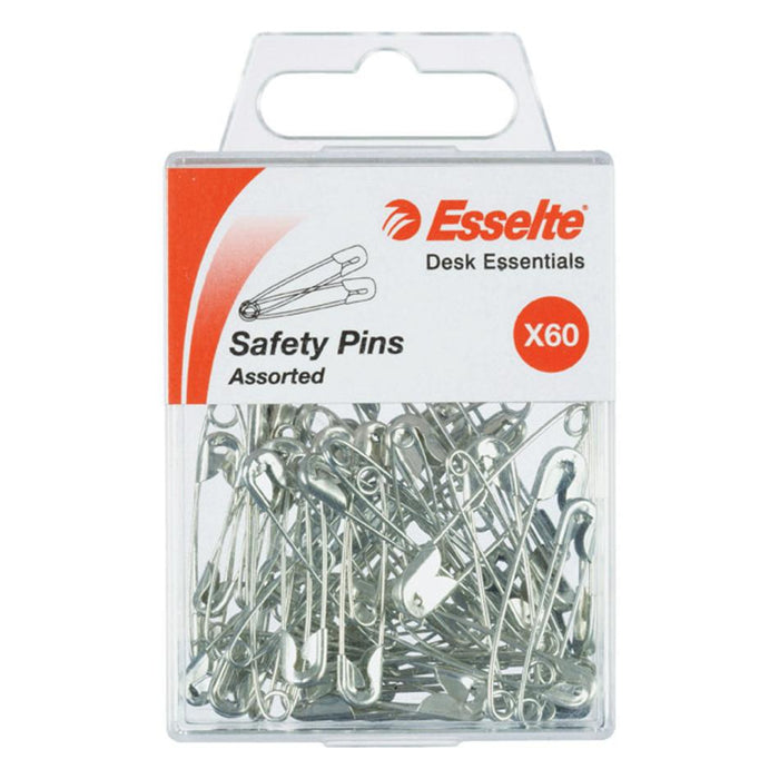 Esselte Pins Safety Pk60 Assorted Sizes Silver 37046