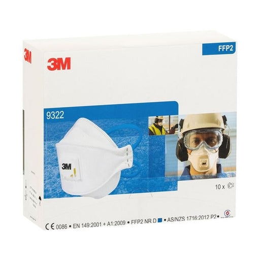 3M Respirator Aura 9322A+ Flat Fold Standard White P2 Pk/10-Officecentre