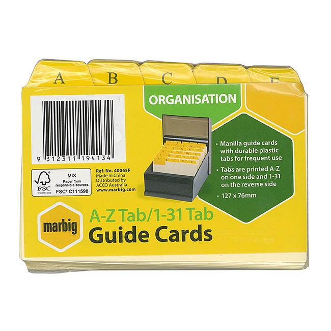 Marbig guide card a-z/1-31 tab manilla 5x3 buff