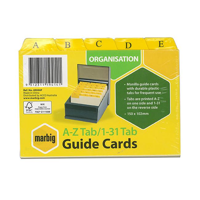 Marbig guide card a-z/1-31 tab manilla 6x4 buff