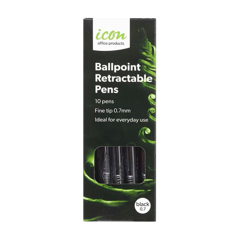 Icon Ballpoint Retractable Pens Fine Black, Pack of 10 IBPRFBLK10