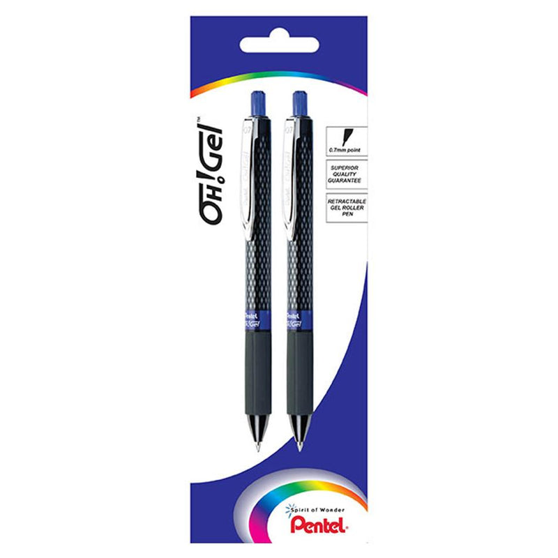 Pentel Oh Gel Gell Roller Pen Retractable K497 0.7Mm Blue Pack 2 H/S