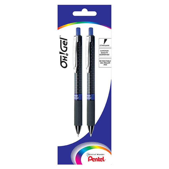 Pentel Oh Gel Gell Roller Pen Retractable K497 0.7Mm Blue Pack 2 H/S