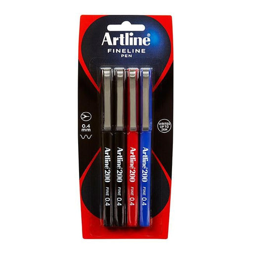 Artline 200 fineliner pen 0.4mm astd 4pk hs-Officecentre
