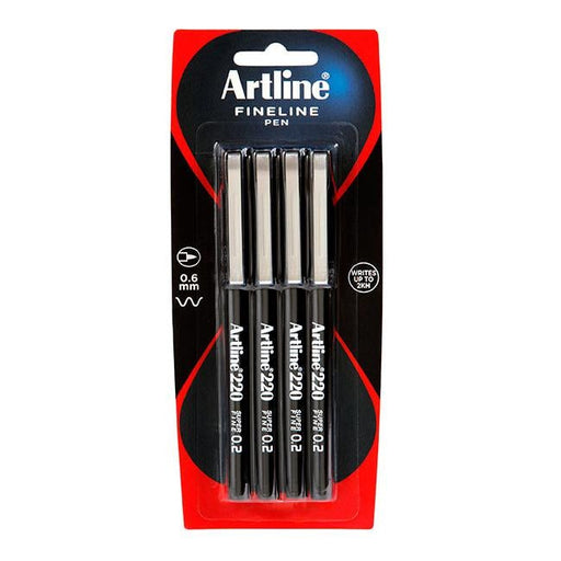 Artline 200 fineliner pen 0.4mm black 4pk hs-Officecentre