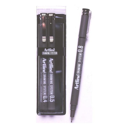 Artline 230 drawing system pen 3 nib sizes black wallet 3-Officecentre