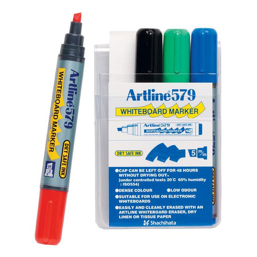 Artline 579 whiteboard marker 5mm chisel nib astd wallet 4-Officecentre