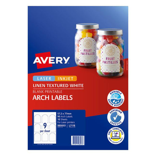 Avery Arched  Textured Labels 10 Sheets 9 Up White-Officecentre