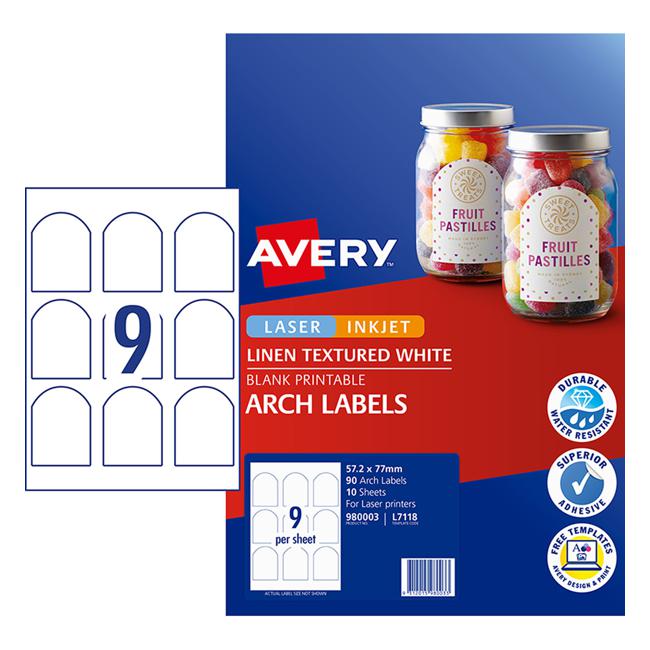Avery Arched  Textured Labels 10 Sheets 9 Up White-Officecentre