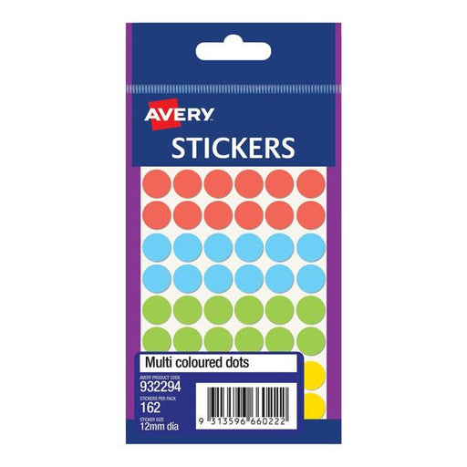 Avery Assorted Dots 12mm 162 Pack-Officecentre
