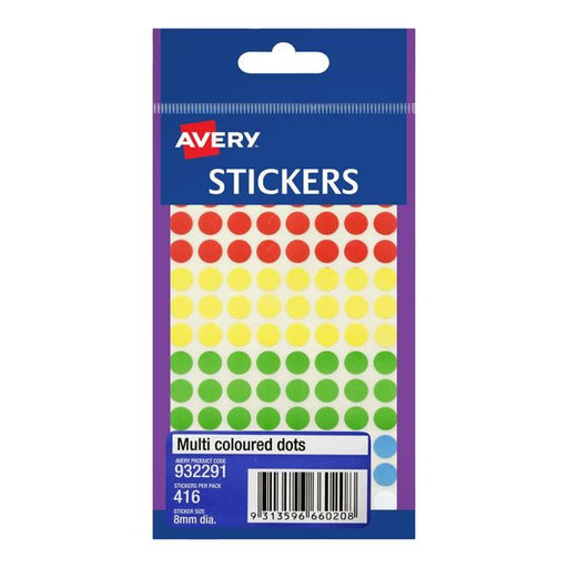 Avery Assorted Dots 8mm 416 Pack-Officecentre