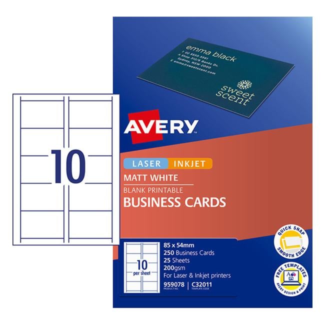 Avery Business Cards C32011-25 25 Sheets Inkjet Laser-Officecentre