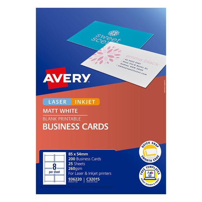 Avery Business Cards C32015-25 25 Sheets Inkjet-Officecentre