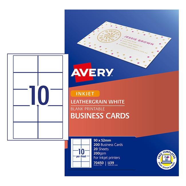Avery Business Cards Ij39 Leathergrain 200gsm 20 Sheets Inkjet-Officecentre