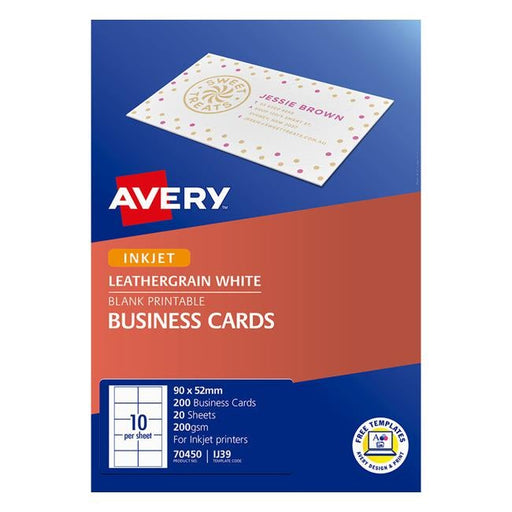 Avery Business Cards Ij39 Leathergrain 200gsm 20 Sheets Inkjet-Officecentre