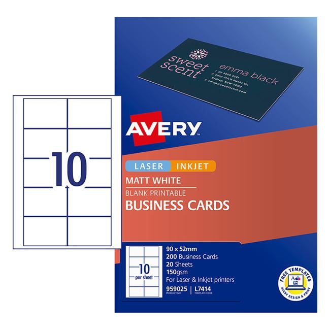 Avery Business Cards L7414-20 20 Inkjet Laser 10up 20 Sheets-Officecentre