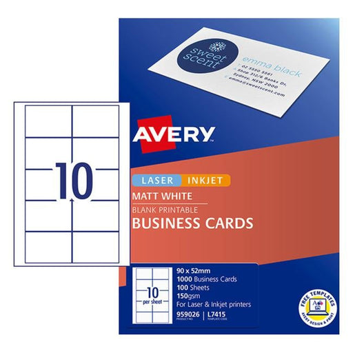 Avery Business Cards L7415-100 100 Sheets Inkjet Laser-Officecentre