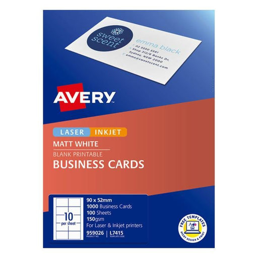 Avery Business Cards L7415-100 100 Sheets Inkjet Laser-Officecentre