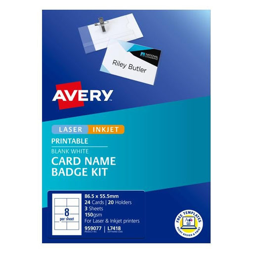 Avery Card Name Badges Kit 86.5x55.5mm 8up 3 Sheets Inkjet Laser-Officecentre