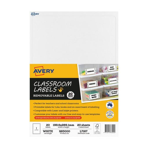Avery Classroom Labels 1up 20 Sheets-Officecentre