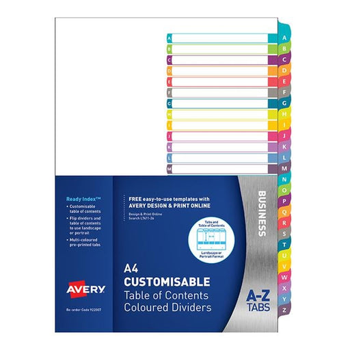 Avery Customisable Table Of Contents A4 A-Z Tabs Coloured-Officecentre