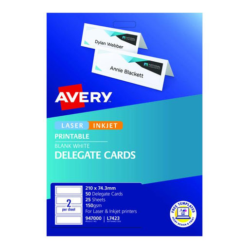 Avery Delegate Cards 210x74.3mm 50 Cards 25 Sheets Inkjet Laser-Officecentre